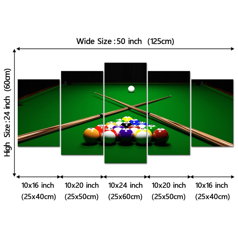 YeiLnm Billiards Ball Picture Sports Posters 5 Pieces Wall Art for Playing Pool Bar Game Room