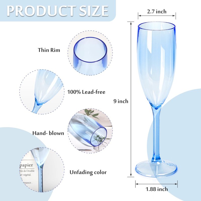 XUWAIDSGN 24 Pcs Reusable Champagne Flutes Plastic Wine Glasses Bulk Vintage Champagne Flutes Mimosa Bar Glasses Stemmed Drinking Cups 5.4OZ for Christmas Birthday Wedding Bride