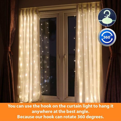 HXWEIYE Short Curtain Lights - 3.3x5Ft Warm White Fairy Light with Timer & Clips | Battery Powered 96LED for Indoor Decor