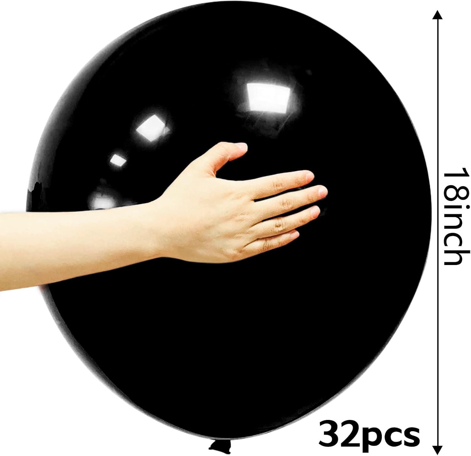 Skiennix 32Pcs Black 18-Inch Big Balloons - Round Latex Party Decorations for Birthdays & Weddings