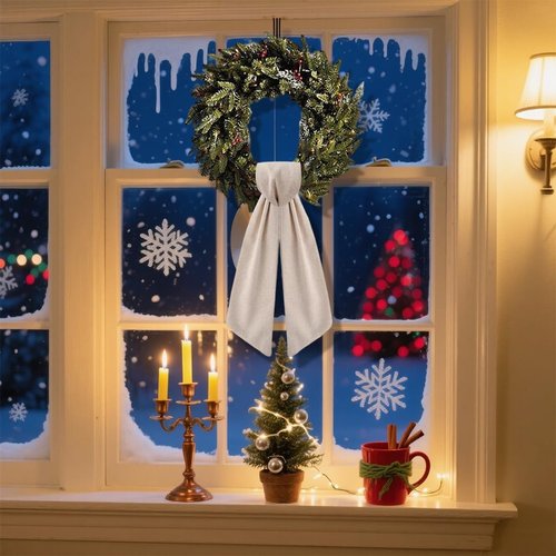 Boxwood Wreath Sash - 2 Pack Burlap Ribbon Decor for Front Door | Indoor/Outdoor Holiday Accent