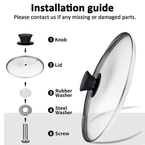 Cylvoorp Glass Lids, Replacement Tempered Clear Glass Lids with Steam Vent，Covers For pots, pans and skillets，Available in Small and Large Lid 8, 9.5, 10.25, 11, 12, and 12.5 Inch
