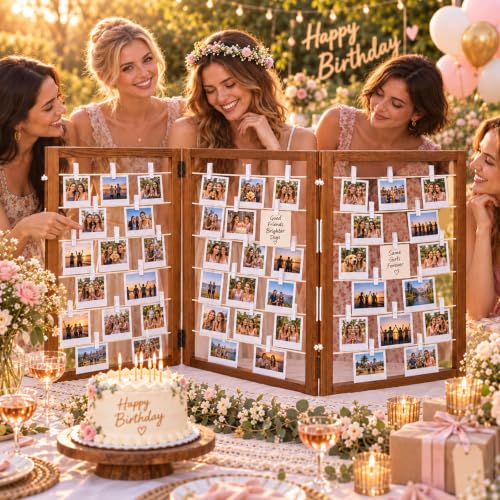 36x24 Inch 2-Panel Wood Photo Hanging Boards with Clips - Rustic Farmhouse Decor
