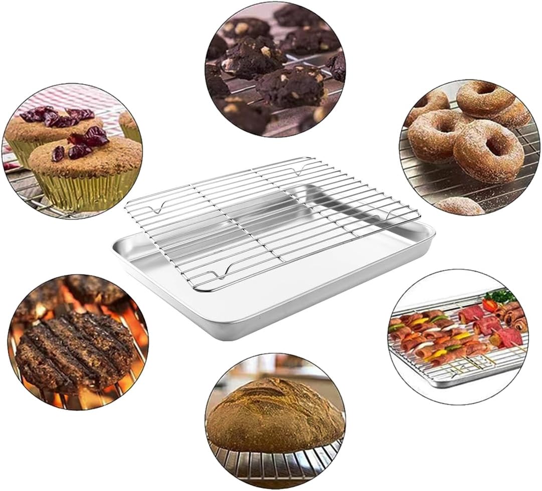 Skiennix 2-in-1 Stainless Steel Baking Sheet - Heavy Duty Oven Pan with Cooling Rack, Easy Clean