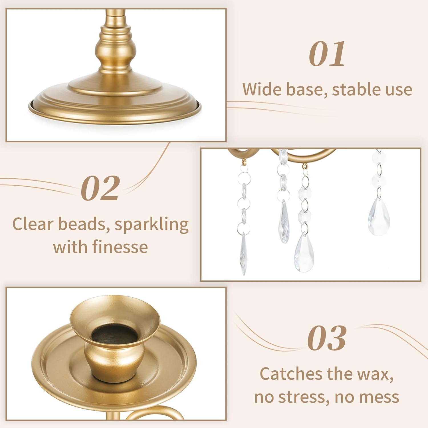 Sziqiq Gold Candelabra | 5 Arm Candle Holder - Vintage Metal Centerpiece for Weddings & Dining Tables
