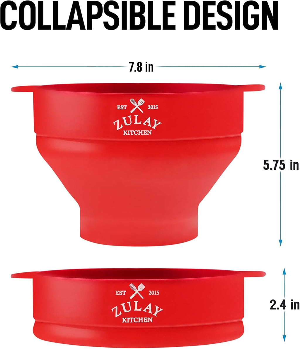 Zulay Microwave Popcorn Popper - Collapsible BPA-Free Silicone, Dishwasher Safe, Red - Perfect for Family Movie Nights