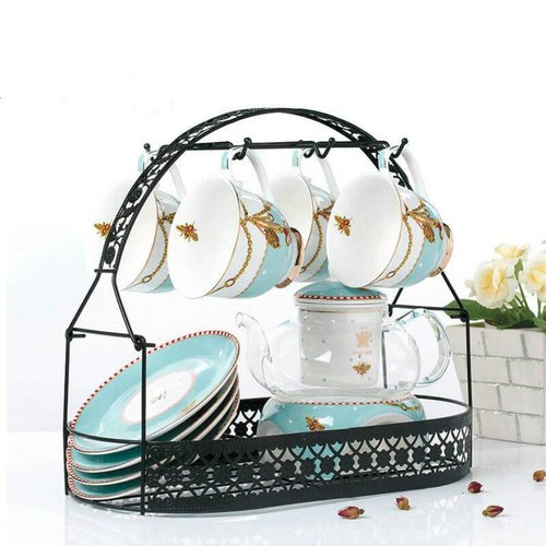 Piscepio Coffee Cup Holder Stand - Wrought Iron Mug Rack and Dishes Organizer - Drainer Storage Drying Rack for Counter, Cabinet, Table, Kitchen, Restaurant, Office (Black B)