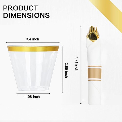 MCIRCO Gold Dinnerware Set - 350 Pieces for 50 Guests | Includes Plates, Cups, Napkins & Silverware