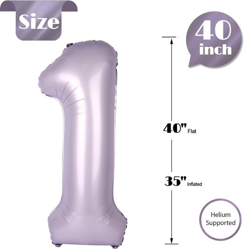 1st Birthday Decorations | 40-Inch Lilac Number 1 Balloon - Giant Lavender Balloon for Girls