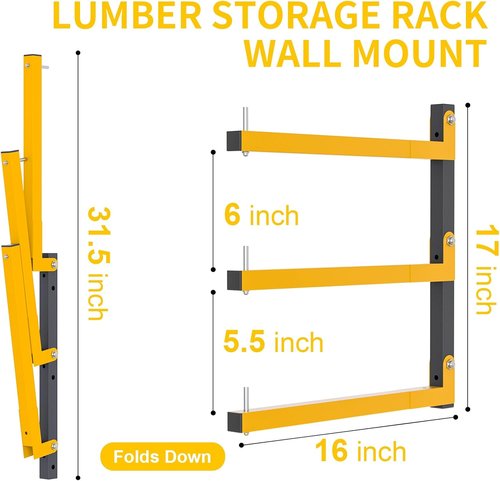 Lumber Storage Rack - Heavy Duty Wall Mount Organizer | 6 Pack 1080 LB Capacity for Indoor/Outdoor Use
