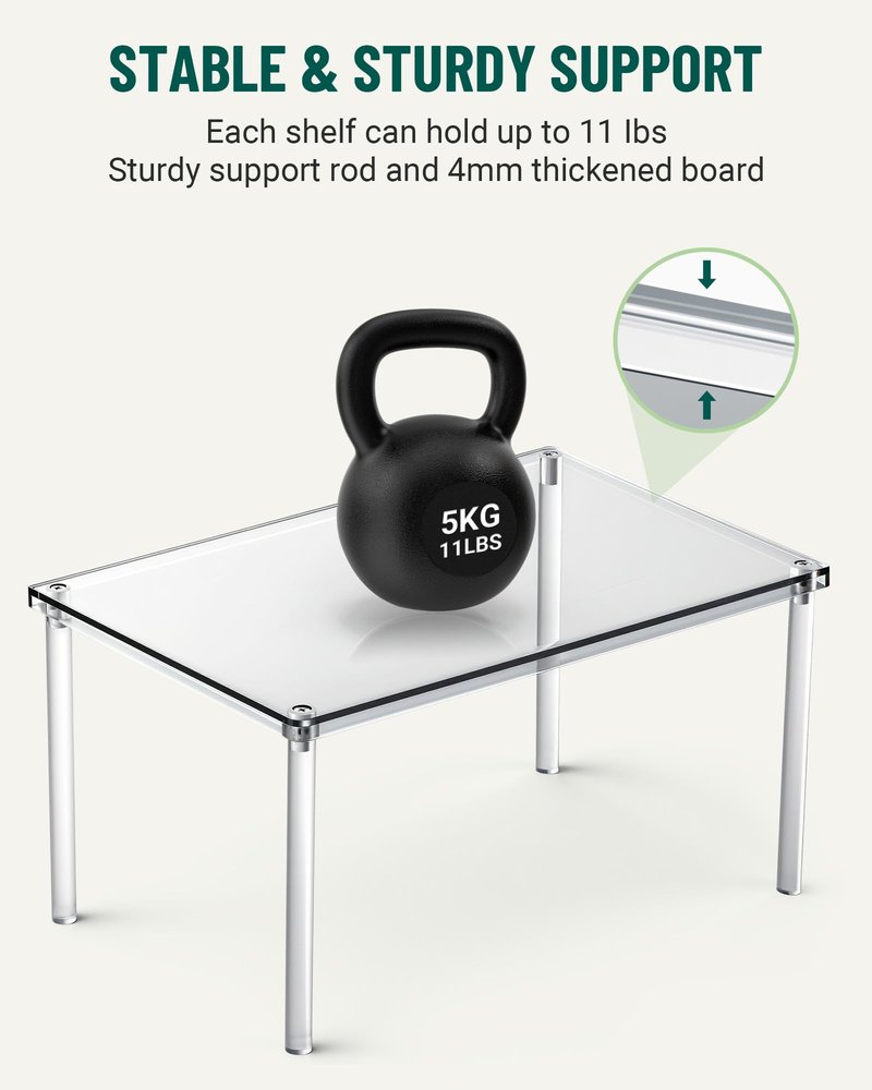 Bobomoment Acrylic Cabinet Organizer, Set of 2 Shelf Organizer, Spice Rack Organizer for Cabinet, Desk Countertop Organizer, Stackable Shelves for Pantry Kitchen Storage and Organization