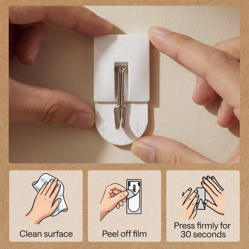 GORILLA GRIP Heavy-Duty Adhesive Hooks - Damage-Free Wall Hanger for Kitchen & Bathroom | 5 Pack with 2 Extra Strips