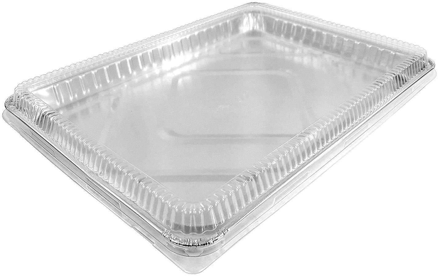 1/2 Size Sheet Cake Aluminum Foil Pan w/Clear Low Dome Lid (Pack of 10 Sets) 17.1 L x 12.3 W x 1.25 D
