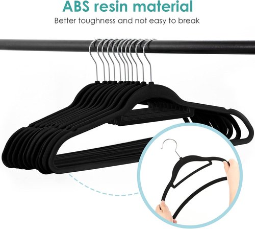 DUDUCOFU Velvet Hangers - Non-Slip Felt Clothes Hangers | 50 Pack Black Space-Saving Slim Design with 360° Swivel Hook for Suits, Coats, and Dresses