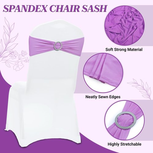 MDS Premium Stretch Spandex Chair Sashes - Pack of 100 Light Purple Covers for Weddings & Events