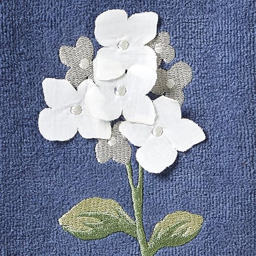 Hydrangea Embroidered Hand Towel Set - 2pc Cotton Velour, 16x25 Blue