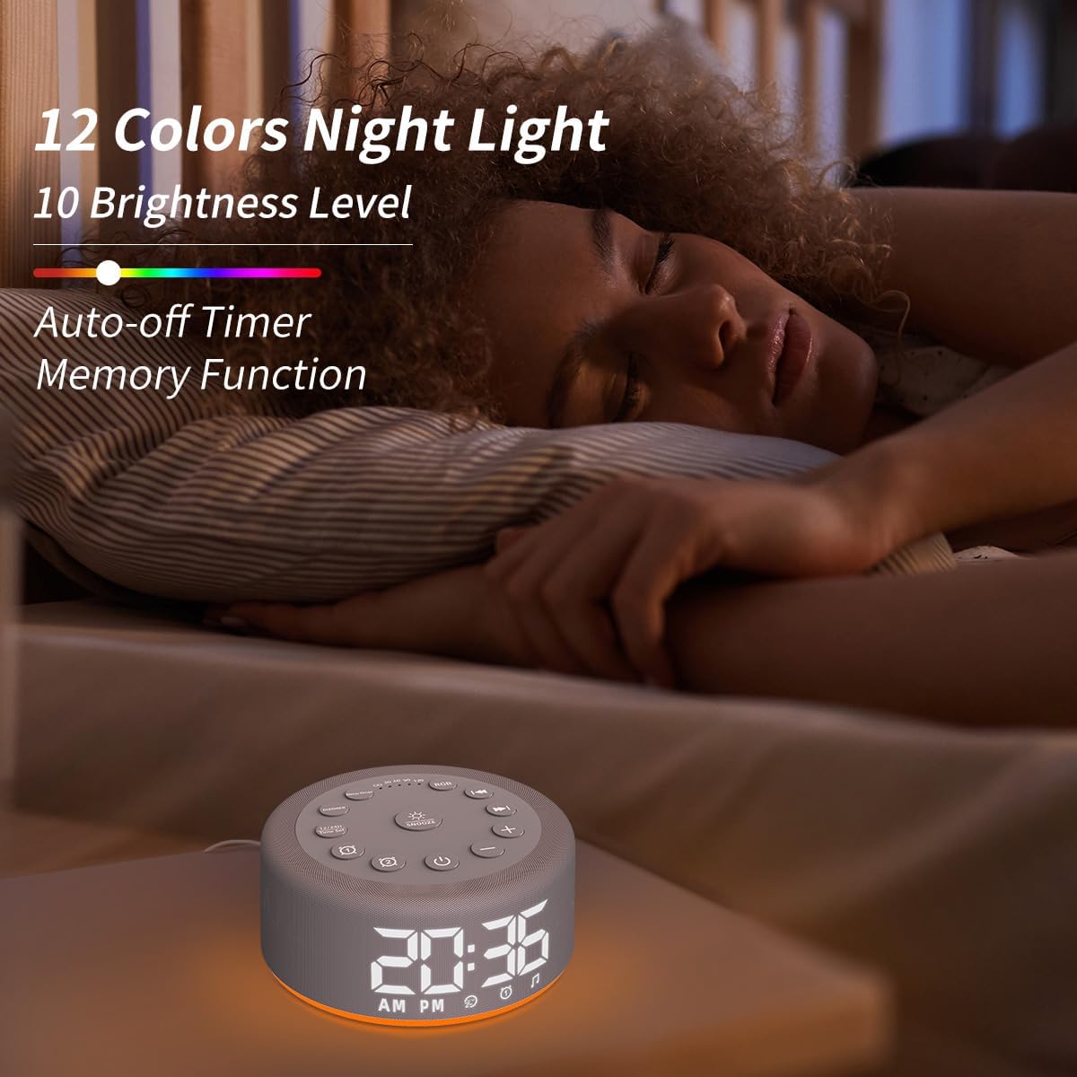 Skiennix White Noise Machine - Dual Alarm Clock with Rechargeable Battery & Night Light | 30 Sounds, 5 Timers