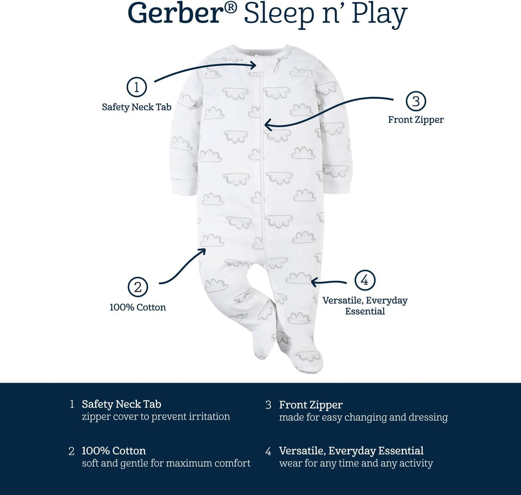 Gerber Baby Girls' 4-Pack Sleep 'N Play Footies - Soft Cotton Comfort for All-Day Wear