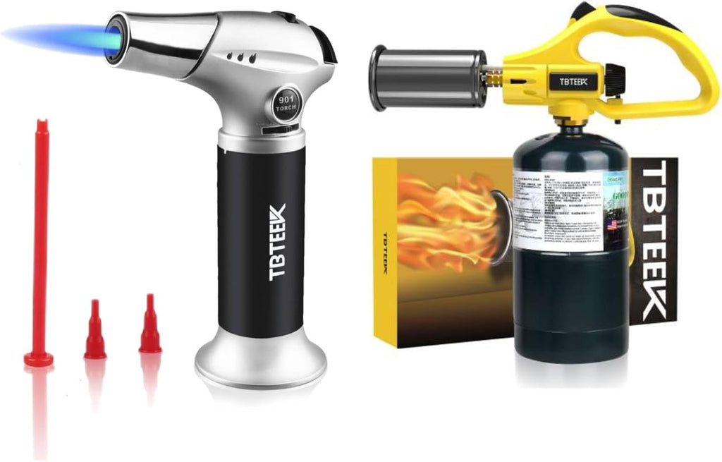 TBTEEK Cooking Torch Lighter - Adjustable Flame & Safety Lock for BBQ, Searing Steak, Creme Brulee | Ideal for Campfires