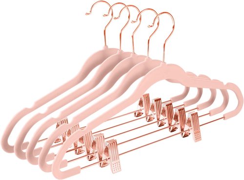 MIZGI Premium Velvet Pants Hangers - Non-Slip Clips for Skirts & Dresses | Blush Pink, Pack of 20