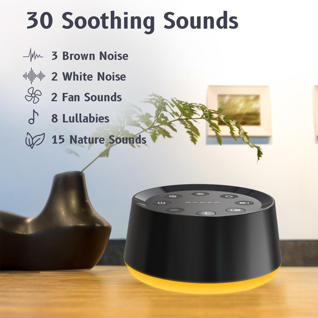 Skiennix Brown Noise Sound Machine - 30 Soothing Sounds & 12 Color Night Light | 36 Volume Levels, 5 Timers