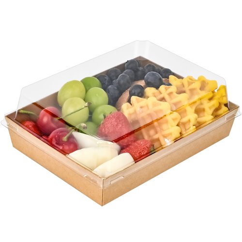 Ocmoiy 7x5 Inch Charcuterie Boxes with Clear Lids, 50 Pack Paper Bakery Boxes with Window, Disposable Take Out Food Containers for Sandwiches, Strawberries, Cookies, Cupcakes (Brown)