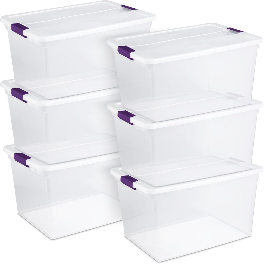 Sterilite 6 Pack ClearView Latch Storage Bins - Stackable 66 Quart Organizer Containers for Home & Closet