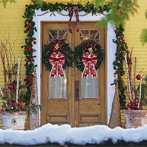 Estivaux Style 2 Red Tree Bow 2-Pack Christmas Wreath Bows with Snowflake Pattern
