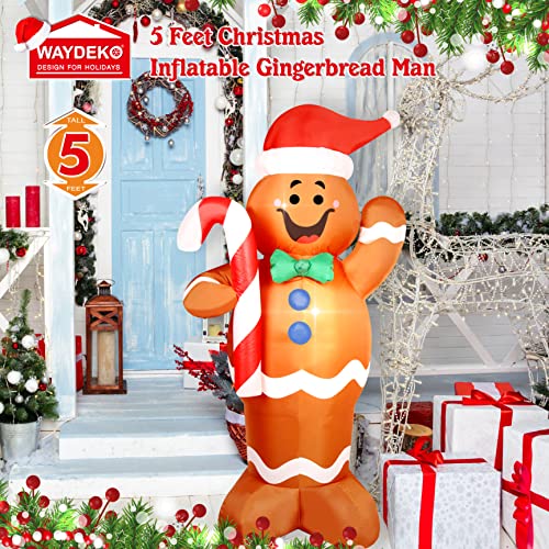 WAYDEKO 5ft Christmas Inflatable Gingerbread Man Yard Decor with Lights