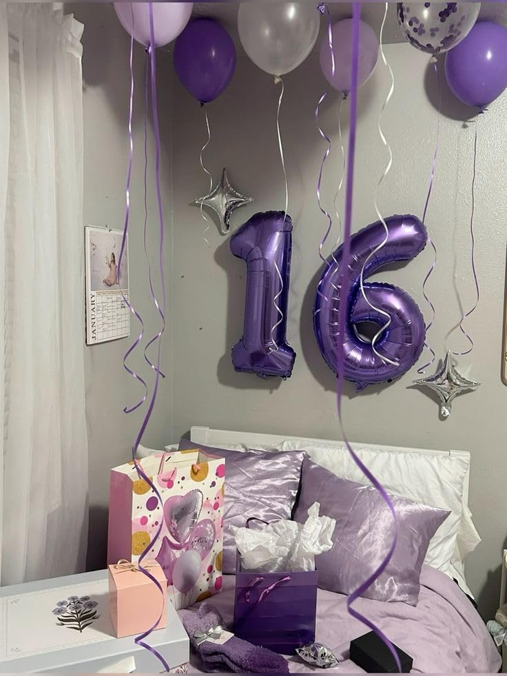 Numbers Balloons - 40 Inch Purple Foil Balloons for 16th Birthday & Wedding Celebrations