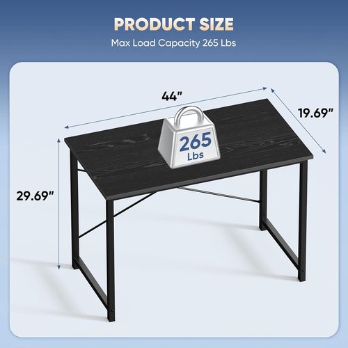 DUMOS Computer Desk - Modern 44-Inch Home Office Work Table with X-Shaped Reinforcement | Black