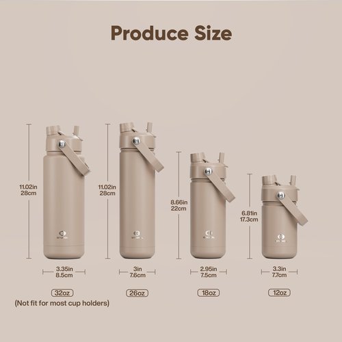 ENCOOL Insulated Water Bottle with Straw Stainless Steel Water Bottle, Leak-Proof, BPA-Free, Double Wall Vacuum Keeps Cold for 24 Hours for Sports, Travel, School (32 oz, Raw Umber)