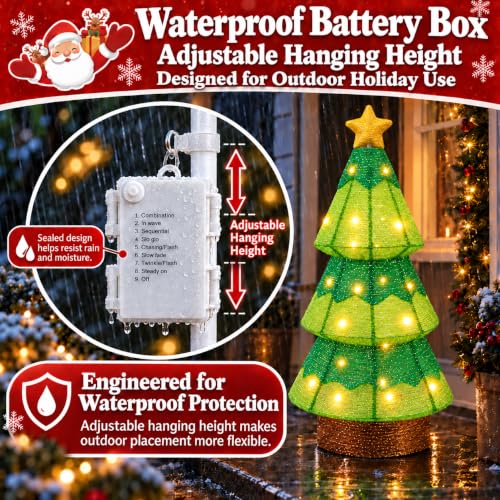 Christmas Tree Decoration Lighted Outdoor Christmas Tree with 45 LEDs and 8 Modes - Collapsible Battery Operated