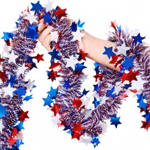 50ft Patriotic Red White and Blue Tinsel Garland - 4th of July Decor
