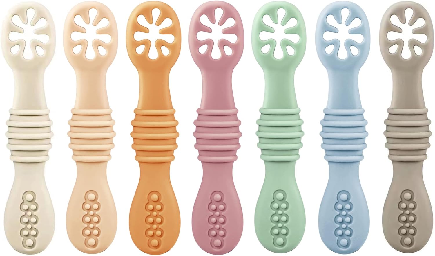 PandaEar Silicone Baby Feeding Spoon Set - 7 Pack for Baby Led Weaning | Toddler Essentials