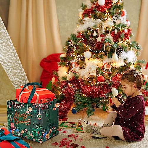 YANGTE 8 Pack Christmas Gift Bags with Handles - Large Holiday Tote Bags for Xmas Party Favors