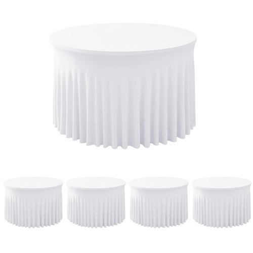 HolidayIdeas White Spandex 72in Round Table Cloths for Wedding, 6ft Fitted Stretch Table Skirts 132 Inch, Wrinkle-Free Ruffle Design Tablecloths for Banquets,Trade Shows, Parties, Events, 4 Pack
