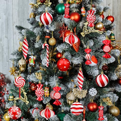 Fayoo Red Candy Cane Christmas Ornaments Set 48Pcs Holiday Tree Decor