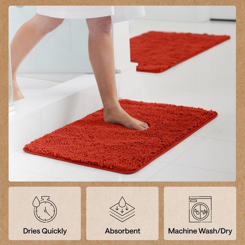 GORILLA GRIP Bath Rug Mat - Soft Absorbent Chenille | Quick Dry Microfiber, 44x26, Sunset Orange