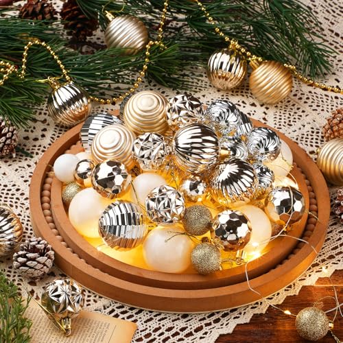 Lunmon 72 Pcs Christmas Ornaments Bulk - Elegant Gold Silver White Decorations