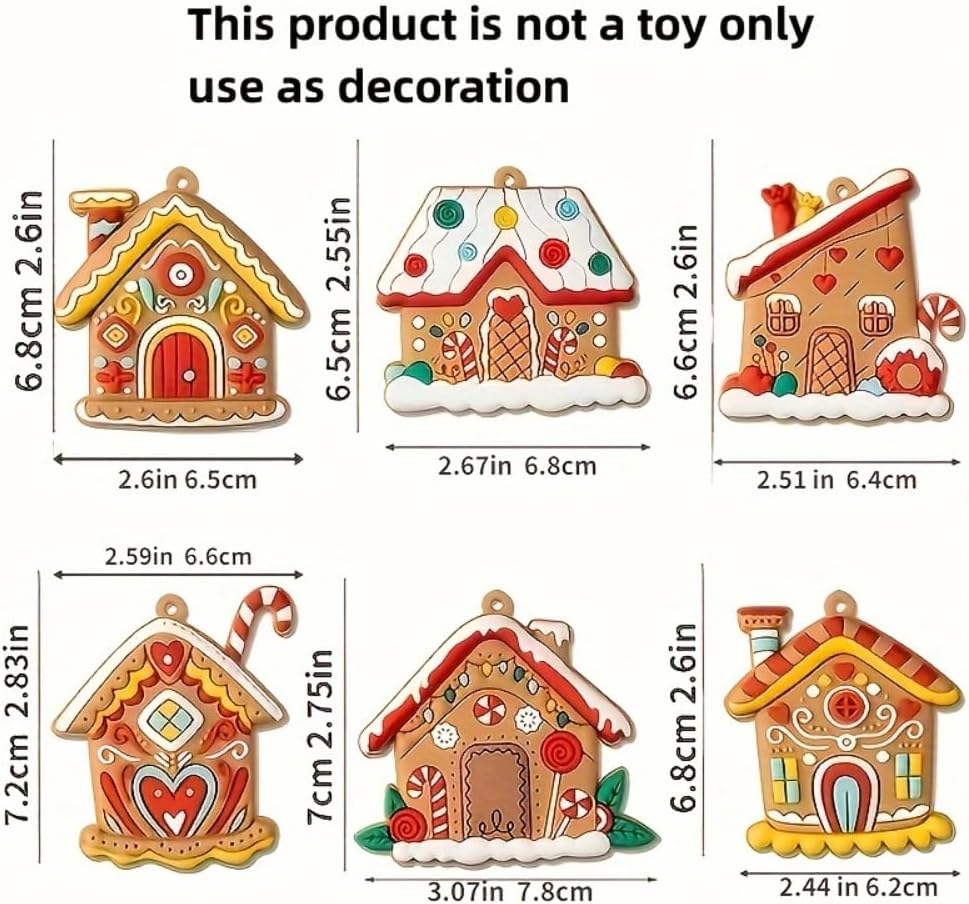 Skiennix Gingerbread House Ornaments - Rustic Farmhouse Decor | 6-Piece Set for Holiday Parties