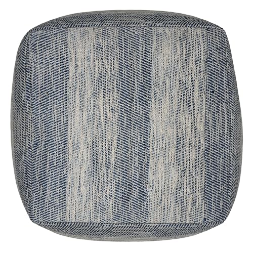 Hand-Woven Cotton Round Pouf Footstool, Textured Boho Accent Seat
