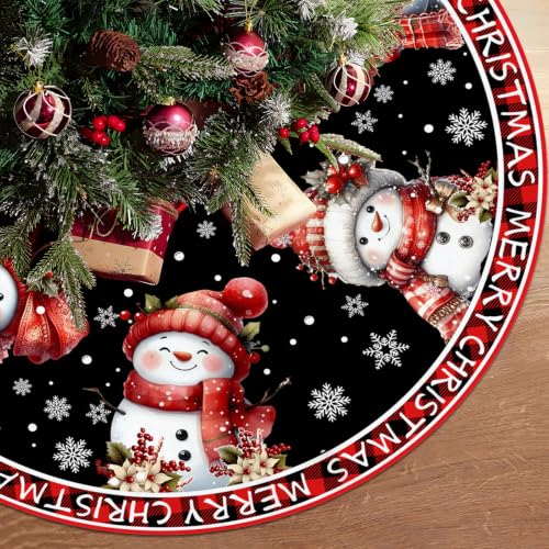 Snowman Christmas Tree Skirt 48 Inch Winter Holiday Home Decor