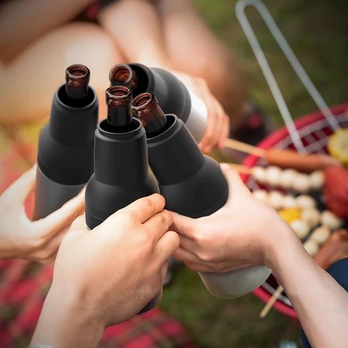 Can Cooler,Cold Insulation Can with Silicone Non Slip Bottom, Thermal Insulation Bottle with Built In Beer Bottle Opener (Steel Color)