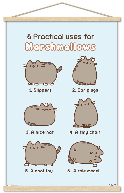Trends International Pusheen - Marshmallow Wall Poster, 22.375" x 34", Premium Print and Beechwood Hanger Bundle
