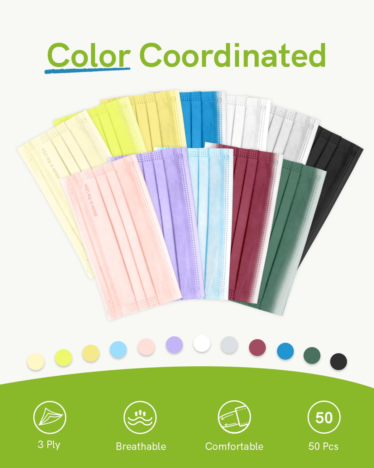 FriCARE Made in USA Disposable Face Masks, 3-Ply ASTM Level 3 Medical Grade, Breathable & Comfortable for Adult Daily Work/Sun Protection, 50 Pack Frosted Glacier