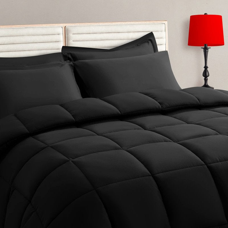 TAIMIT California King Comforter Set - 7 Pieces, Bed in a Bag Bedding Sets with All Season Soft Quilted Warm Fluffy Comforter,Flat Sheet,Fitted Sheet,2 Pillow Shams,2 Pillowcases,Dark Grey