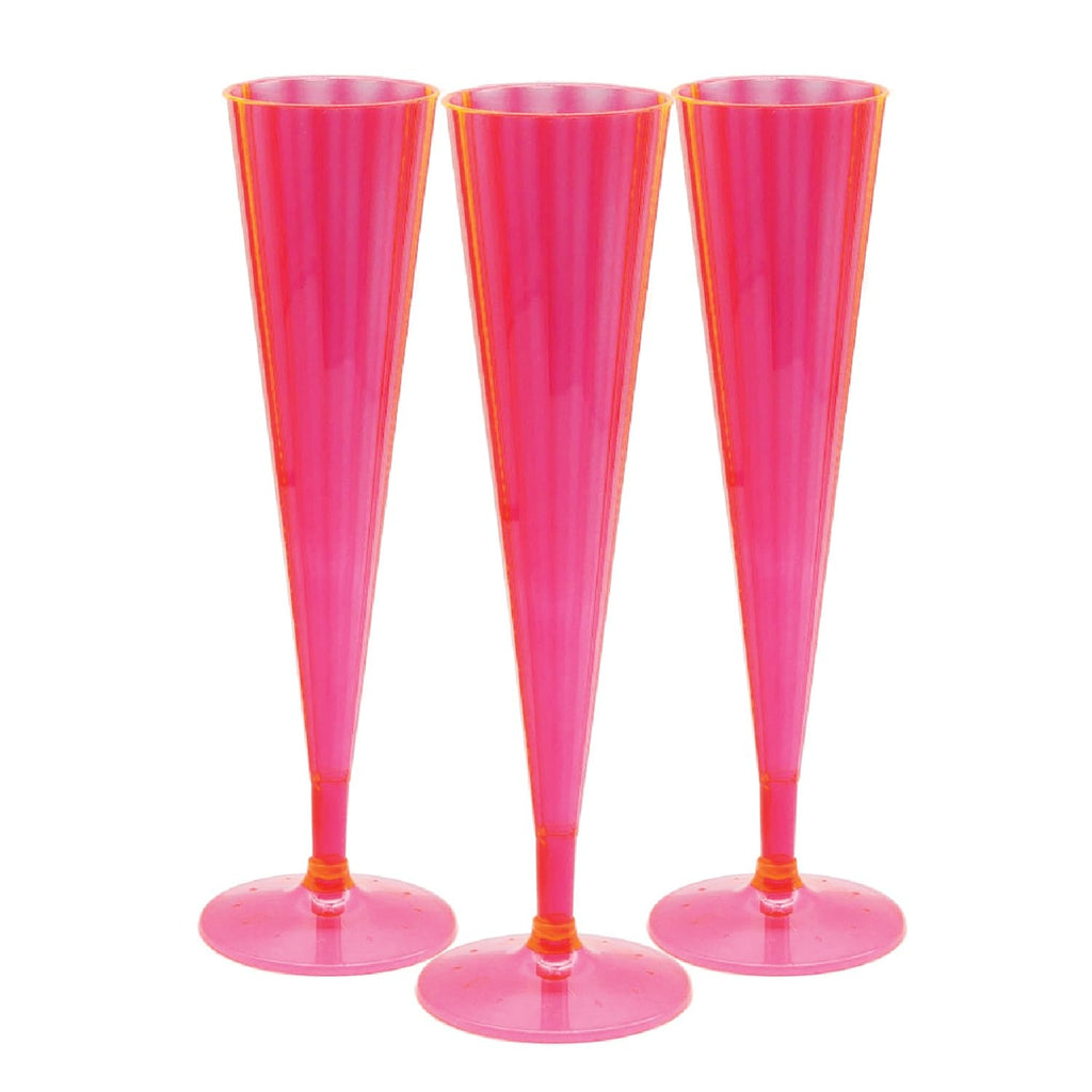 Party Essentials 20 Count Hard Plastic Twopiece 5 oz Champagne Flutes, Neon Pink