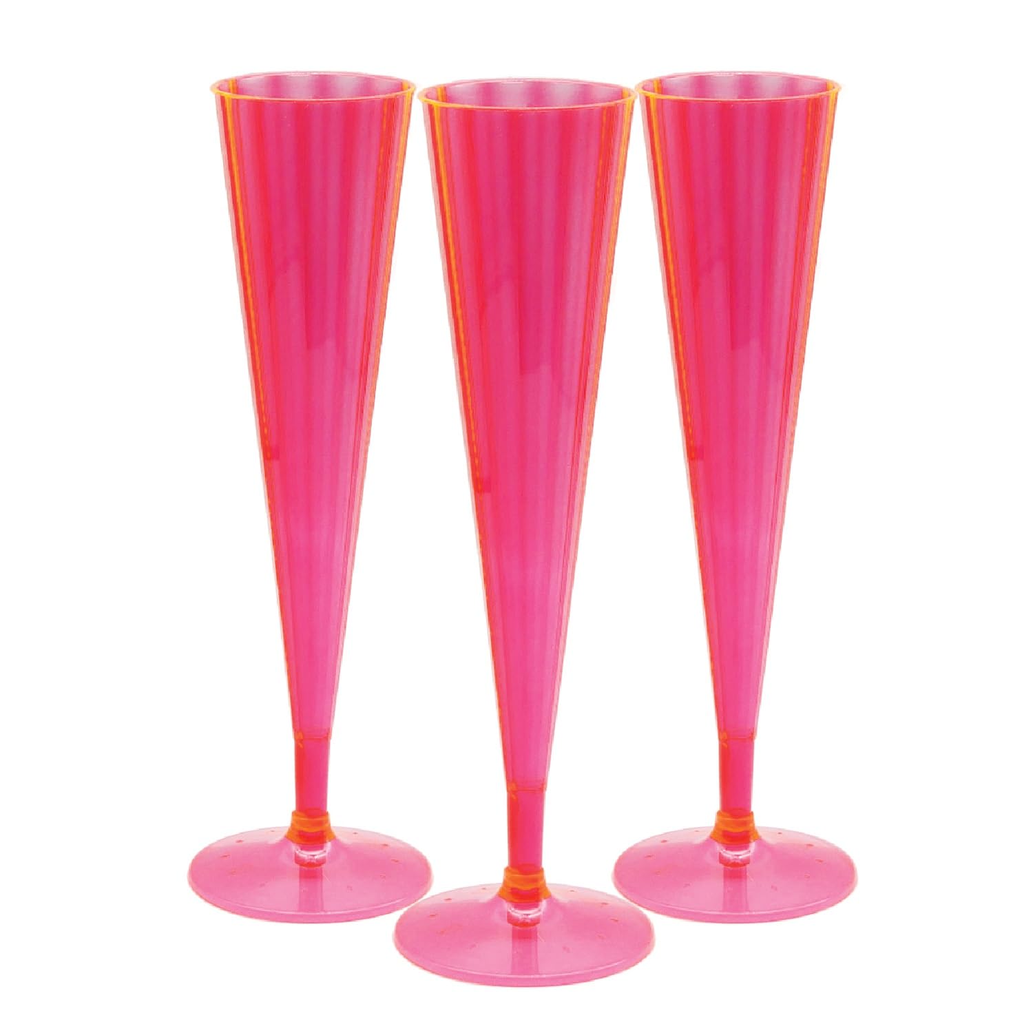 Party Essentials 20 Count Hard Plastic Twopiece 5 oz Champagne Flutes, Neon Pink