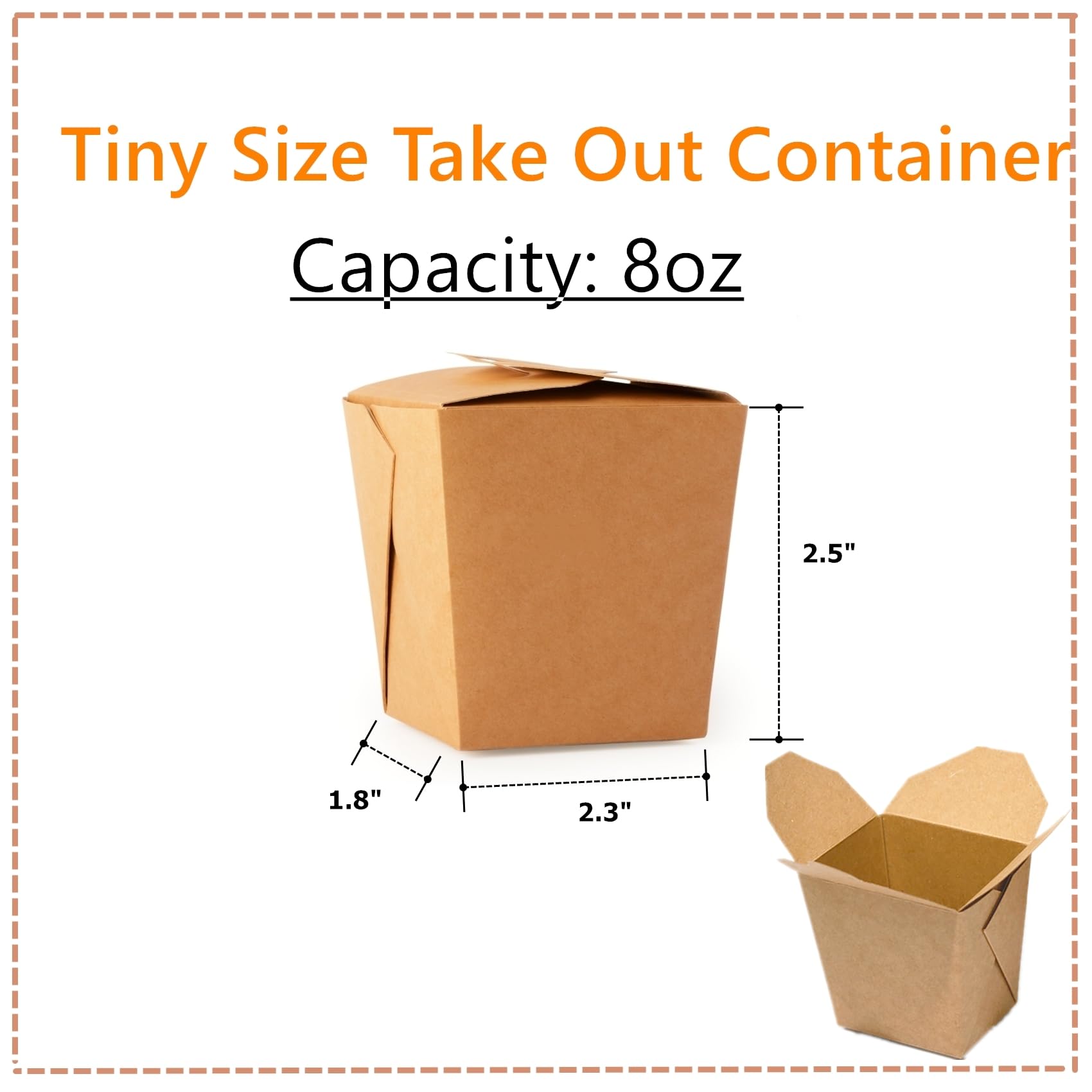 NROZIET 100 Pack 8oz Chinese Take Out Boxes, Small Kraft Paperboard To Go Food Containers, Leakproof Greaseproof Stackable Mini Food Pails for Restaurants Event Parties, Microwaveable